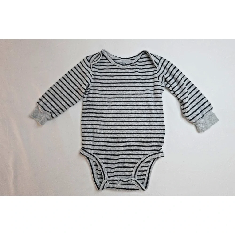 Carters Baby Boys Gray Black Striped Long Sleeve One piece‎ 6 Months